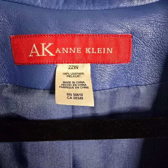 Anne Klein - Women's Plus Size 22W - Blue 100% Leather - Blazer - Business - Picture 3 of 10